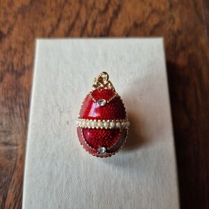 Faux Faberge Egg Red Guilloché Enamel Pendant